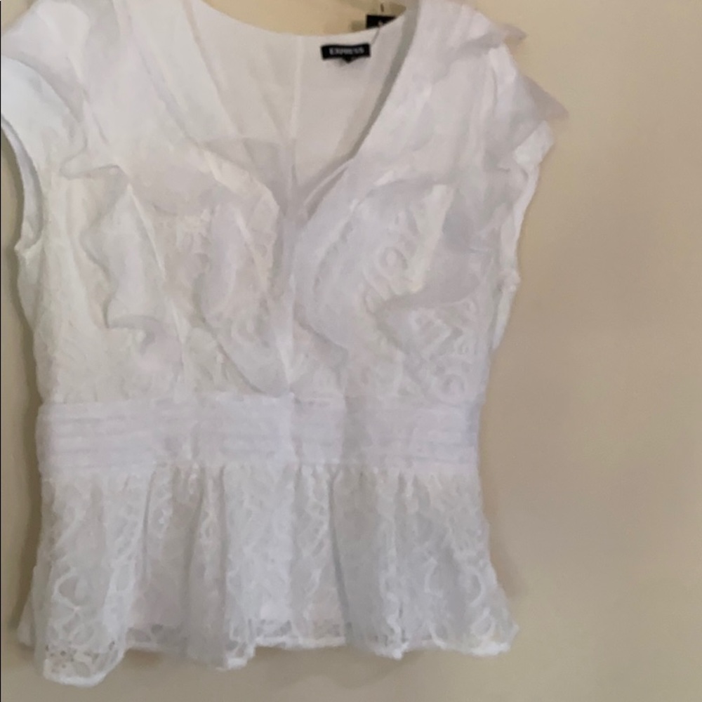 Express White Ruffled Top - Picture 7 of 8